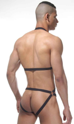 Брутальное мужское боди с металлическими колечками (Размер: S-M) (Цвет: черный)