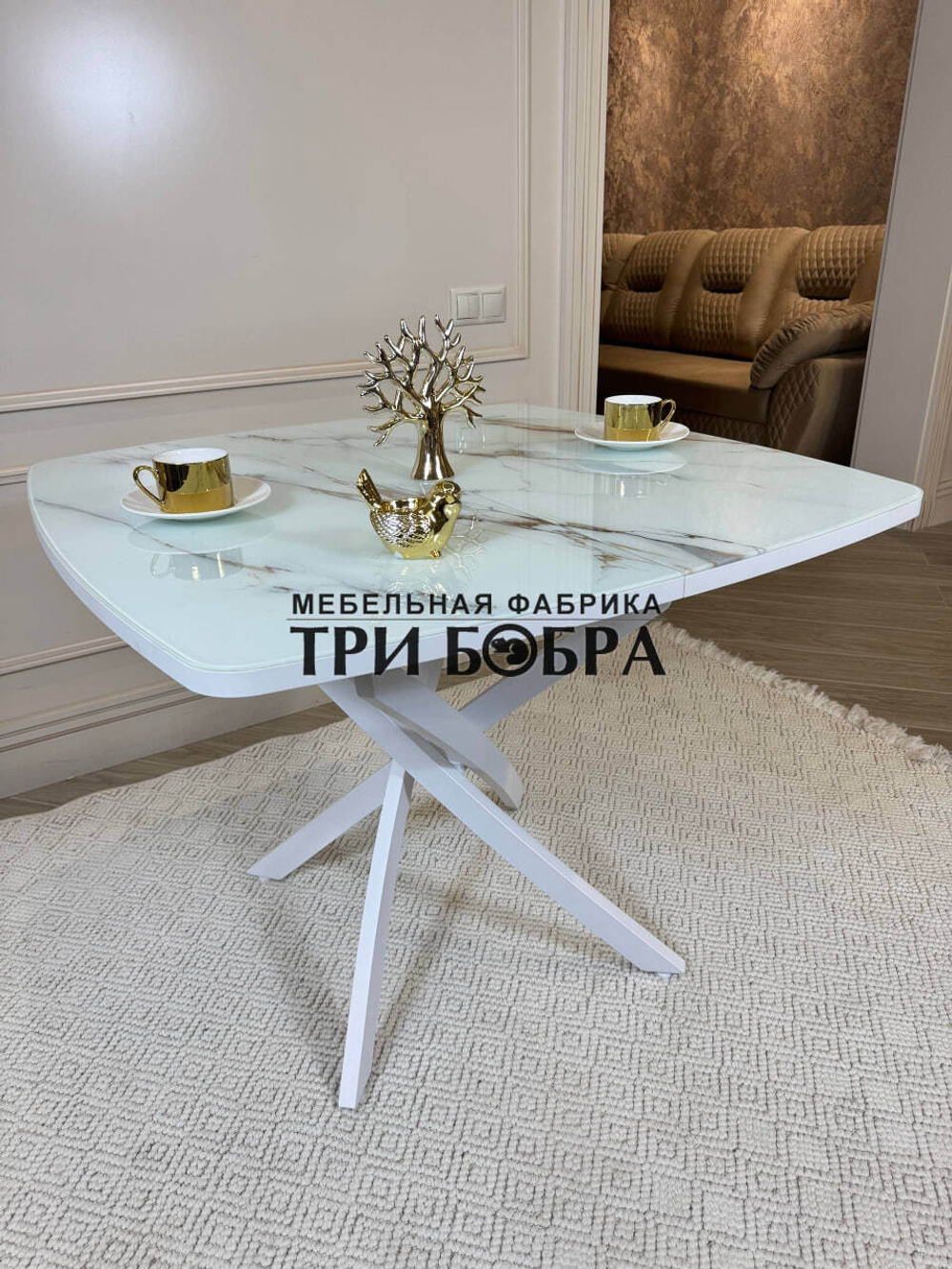 Кухонный раздвижной стол "Танго", белый мрамор