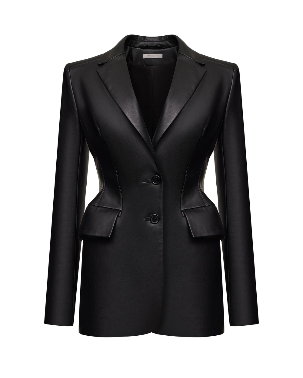 Жакет приталенный из экокожи, черный