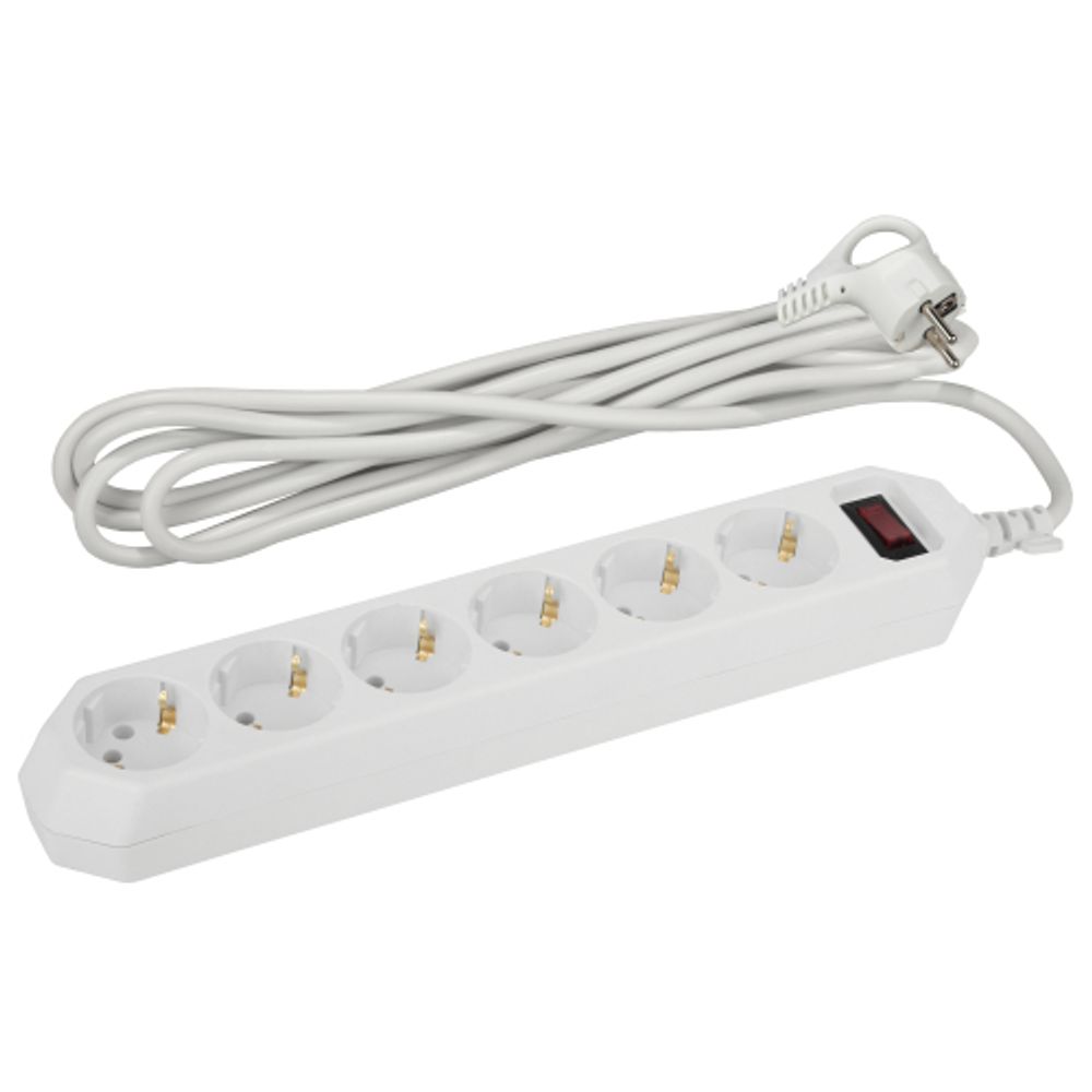 Сетевой фильтр ЭРА USF-6es-1,5m-W с базовой защитой с заземлением с выключателем 6 розеток 1,5м 10А белый | 