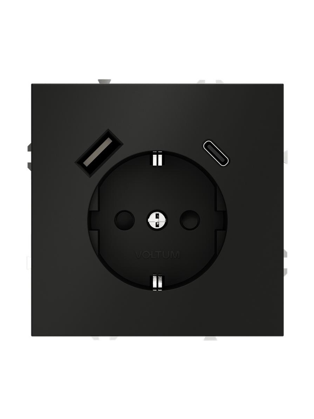 Розетка 1-м СП S70 16А с USB A+С с заземл. защ. шторки механизм черн. матов. Voltum VLS040508