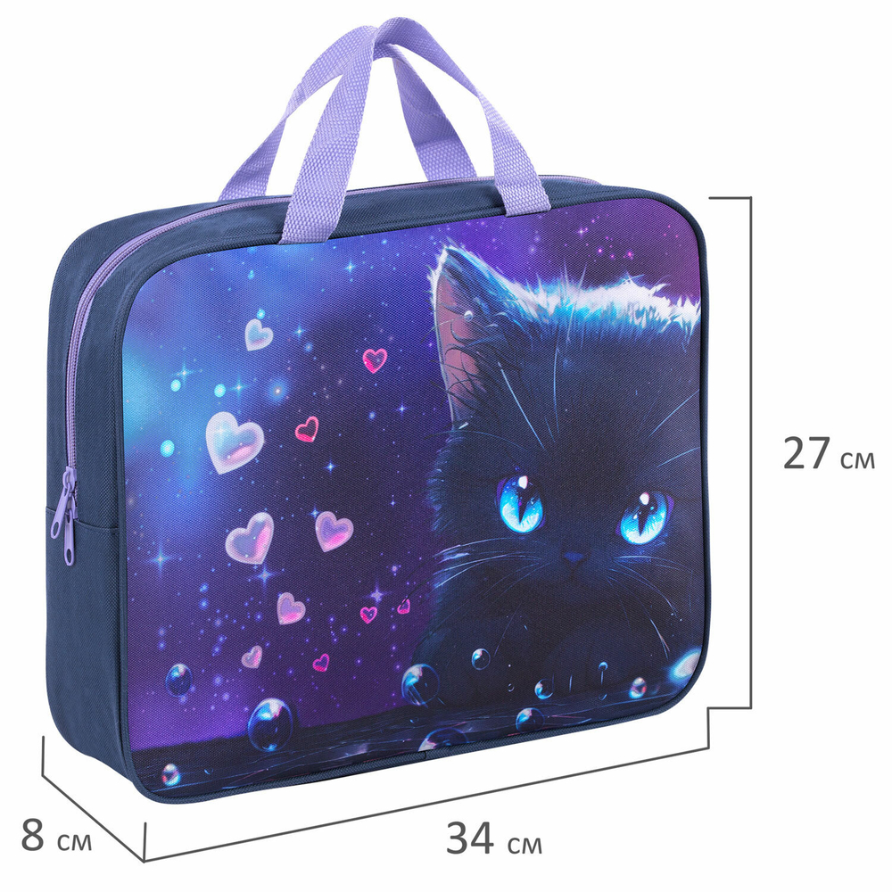 Папка на молнии с ручками BRAUBERG А4, 1 отделение, полиэстер, 80мм, Anime cat, 272174