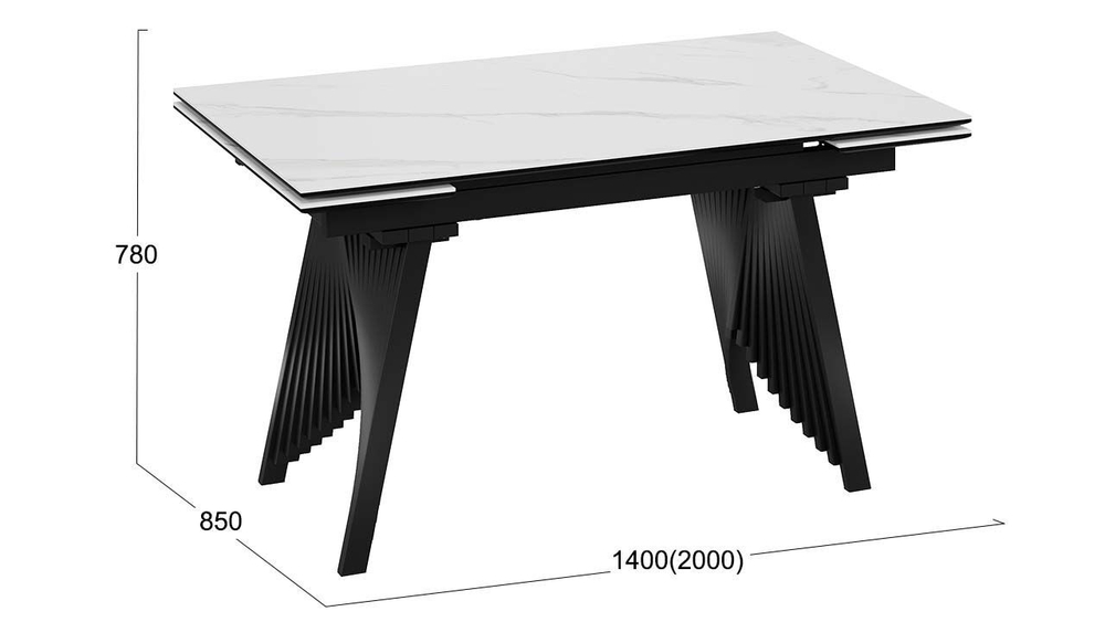 Стол кухонный обеденный раздвижной Черный муар/Керамика матовая черный мрамор 140(200)х85х78 см