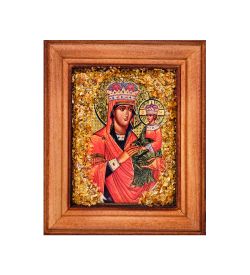 AMB-75/19 Икона Божией Матери «Споручница грешных» (с янтарной крошкой) дер.краш.рамка 7х9