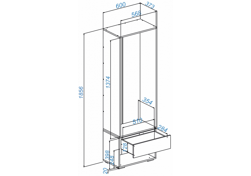 Прихожая Woodville Роут 0,6 м белый, графит