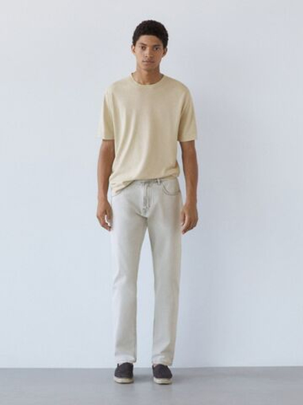 Massimo Dutti Футболка с круглым вырезом, светло-бежевый