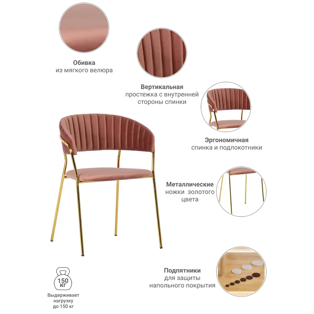 Комплект из 4-х стульев Bradex Home Turin пудровый с золотыми ножками