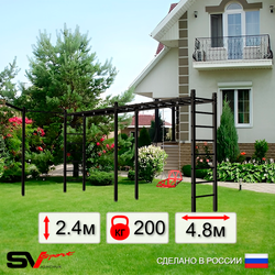 Уличная шведская стенка Sv Sport рукоход х 2 с комплектом турник прямой У50433 (Со спинкой/Кронш бокс)