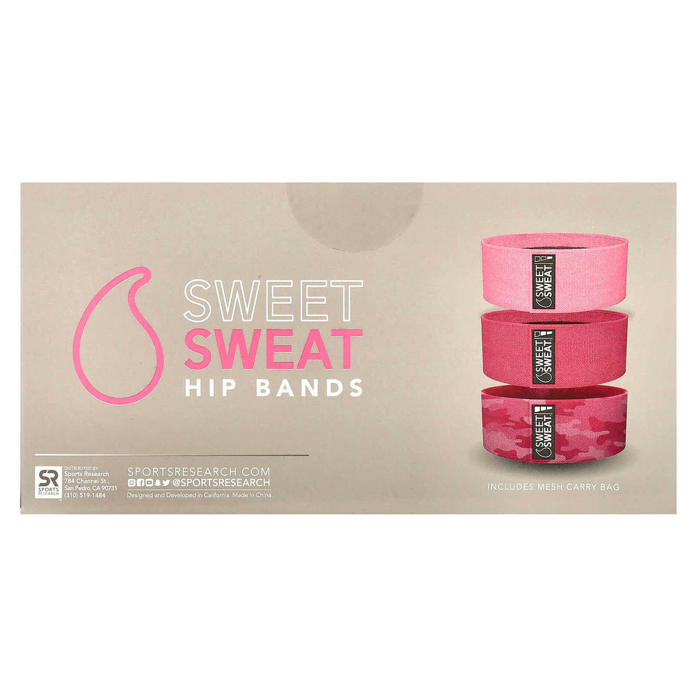 Sports Research, Sweet Sweat, эспандеры для бедер, розовые, 3 шт.