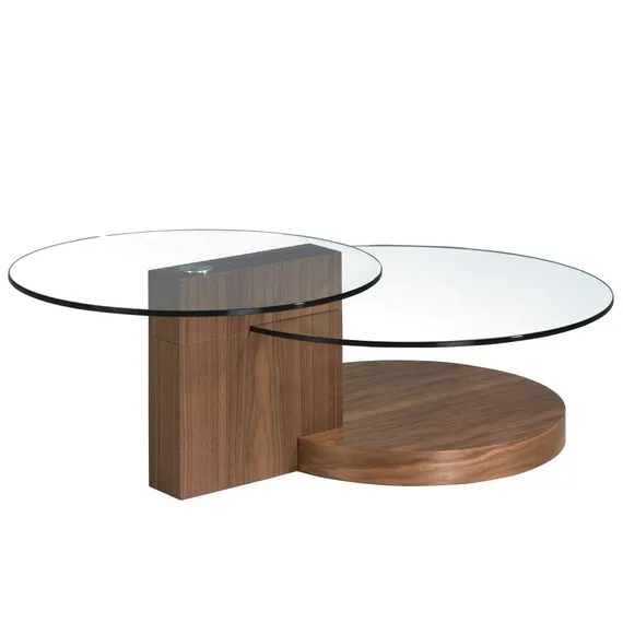 Журнальный столик Angel Cerda 2036, Ø80 см, стекло, орех