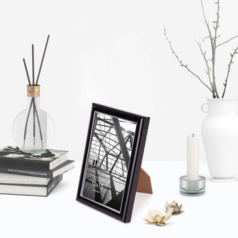 Рамка 10х15 см небьющаяся, багет 14,6 мм, пластик, BRAUBERG "Original Line", черная/серебро, 391233