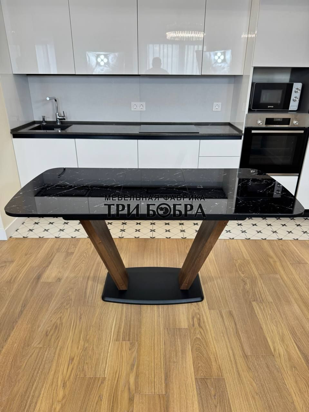 Кухонный раздвижной стол "Прадо", черный мрамор