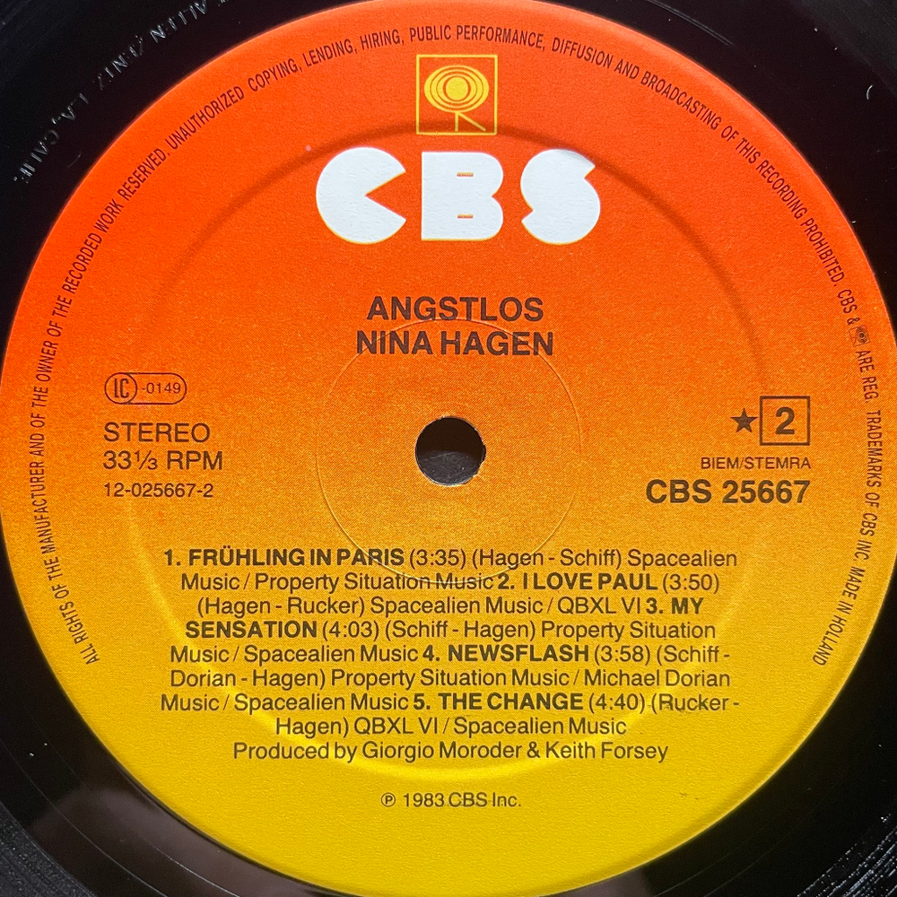 Nina Hagen - Angstlos (Голландия 1983г.)