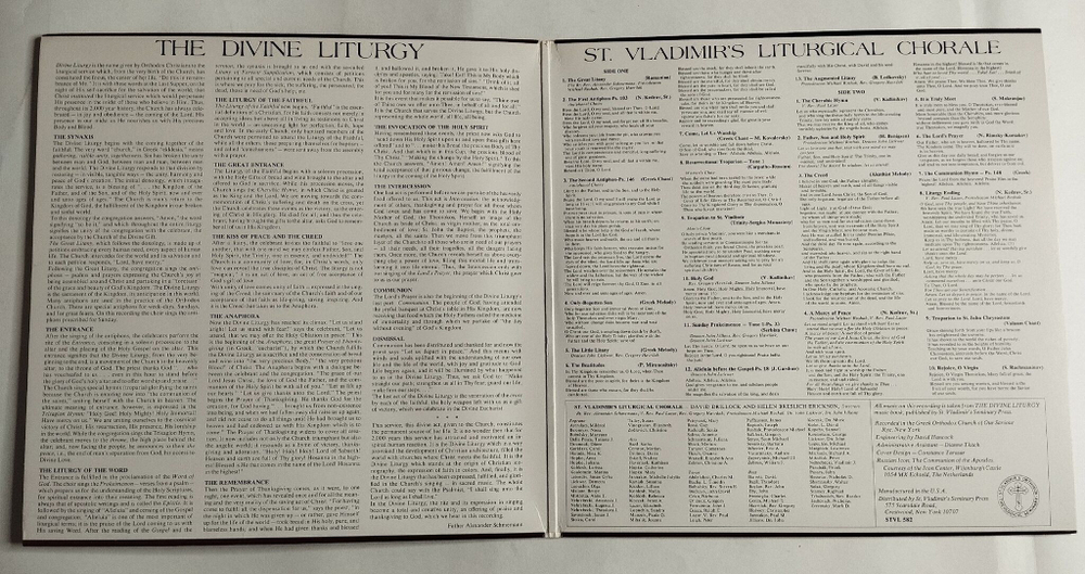 Винтажная виниловая пластинка LP St. Vladimirs Liturgical Chorale The Divine Liturgy Of The Orthodox Church (USA 1982)