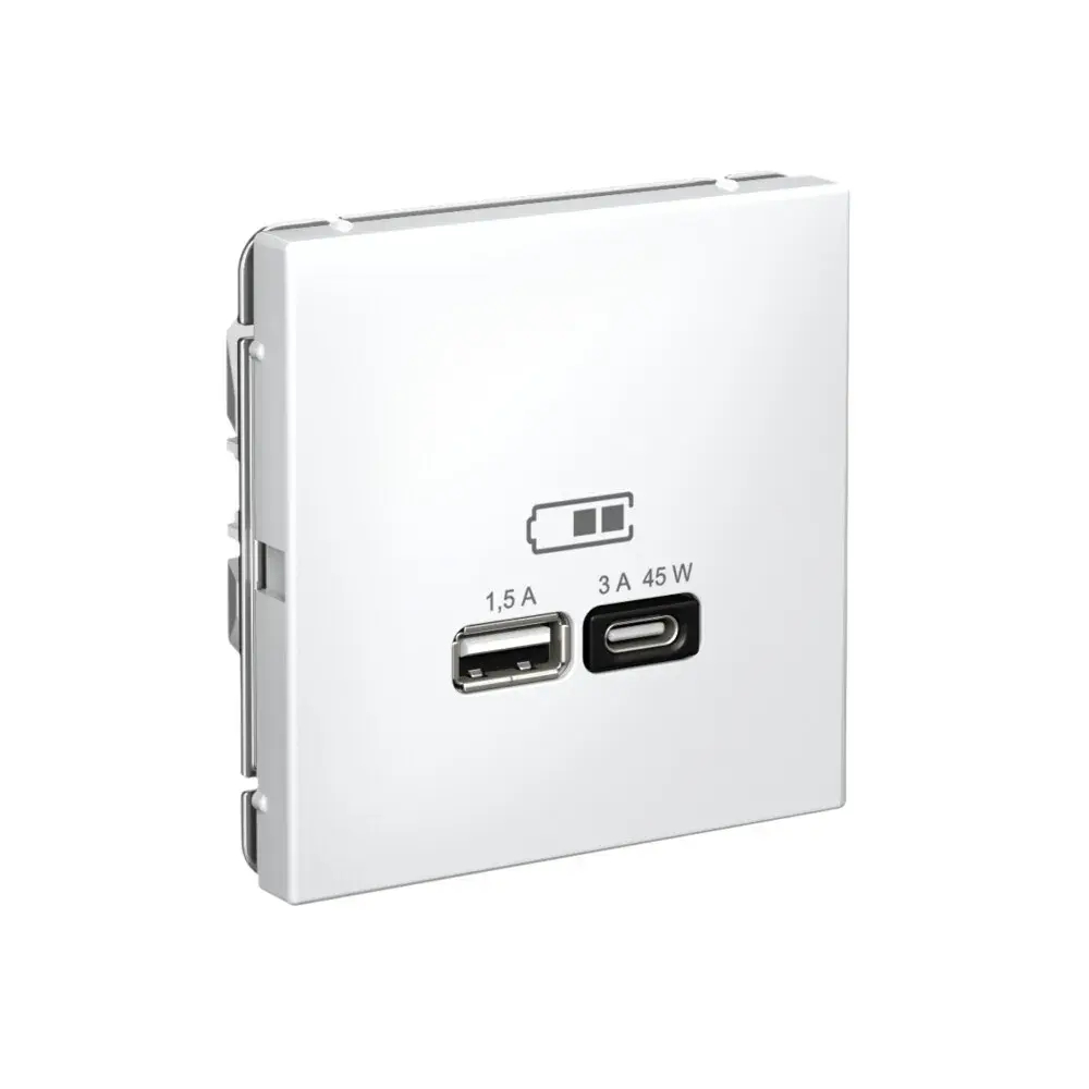 ARTGALLERY USB РОЗЕТКА A + тип-C 45Вт высокоскор.заряд. QC, PD, механизм, БЕЛЫЙ