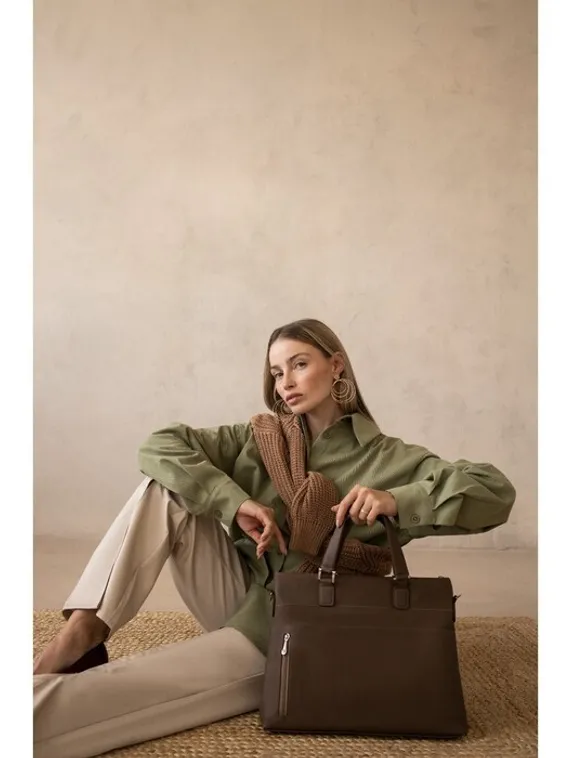 Сумка деловая на молнии, цвет коричневый