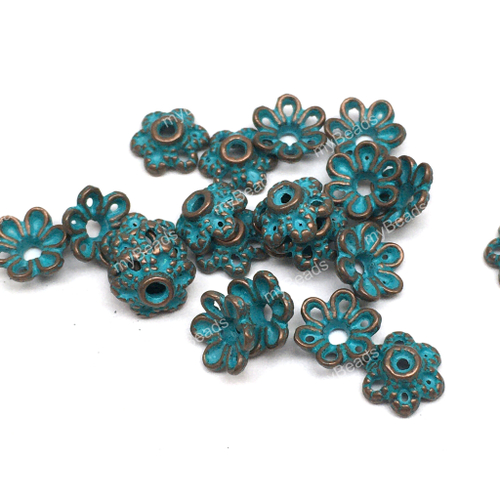 Шапочки с патиной "Лютик" 6х2 мм (20 шт), под медь