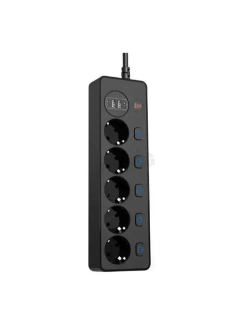 Сетевой фильтр с предохранителем и заземлением, 5 розетки + 2 USB / 2 TYPE-C, кабель 3м