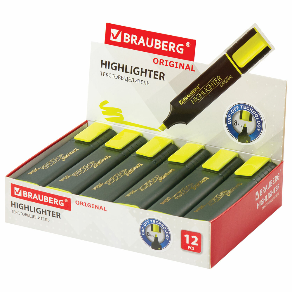 Текстовыделитель BRAUBERG "ORIGINAL" желтый линия 1-5 мм (24 штуки в упаковке)