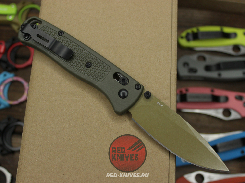 Нож Benchmade 535 Bugout Tactical Green А+++ - болотная рукоять, клинок бронза
