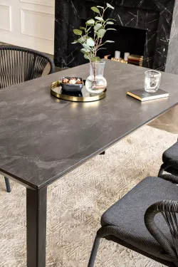 "Венето" обеденная группа на 4 персоны со стульями "Милан", каркас темно-серый, роуп темно-серый