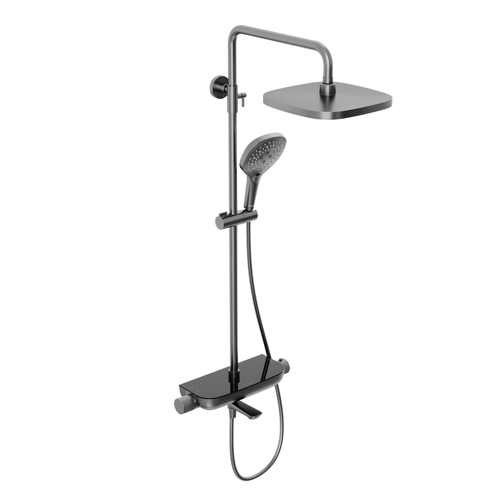 Душевая система Abelsberg Lineara SNS52891GM с термостатом и полкой для ванны и душа, космическая сталь
