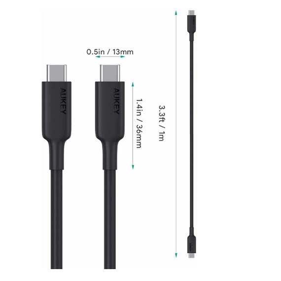 Кабель Aukey USB-C to USB-C 4K 100 Вт 5А 1 м (CB-CD23) черный