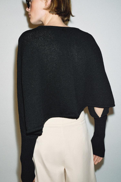 ZARA УКОРОЧЕННЫЙ СВИТЕР С РУКАВАМИ «ЛЕТУЧАЯ МЫШЬ», ЧЕРНЫЙ