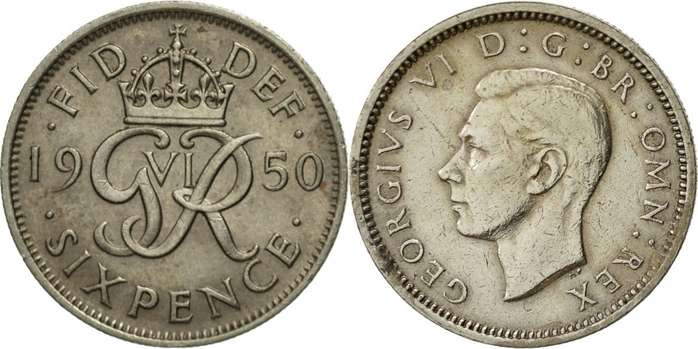 Великобритания 6 пенсов, 1949 - 1952 Король Георг VI XF