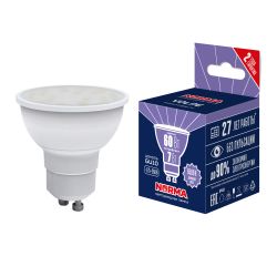 LED-JCDR-7W-6500K-GU10-NR Лампа светодиодная. Форма JCDR. матовая. Серия Norma. Дневной белый свет 6500K. Картон. ТМ Volpe