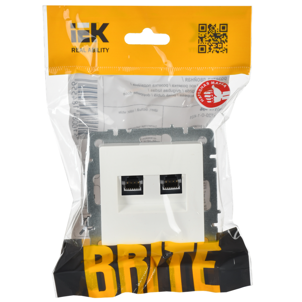 BRITE Розетка двойная RJ11+RJ45 кат.5E РК/Т12-БрБ белый IEK