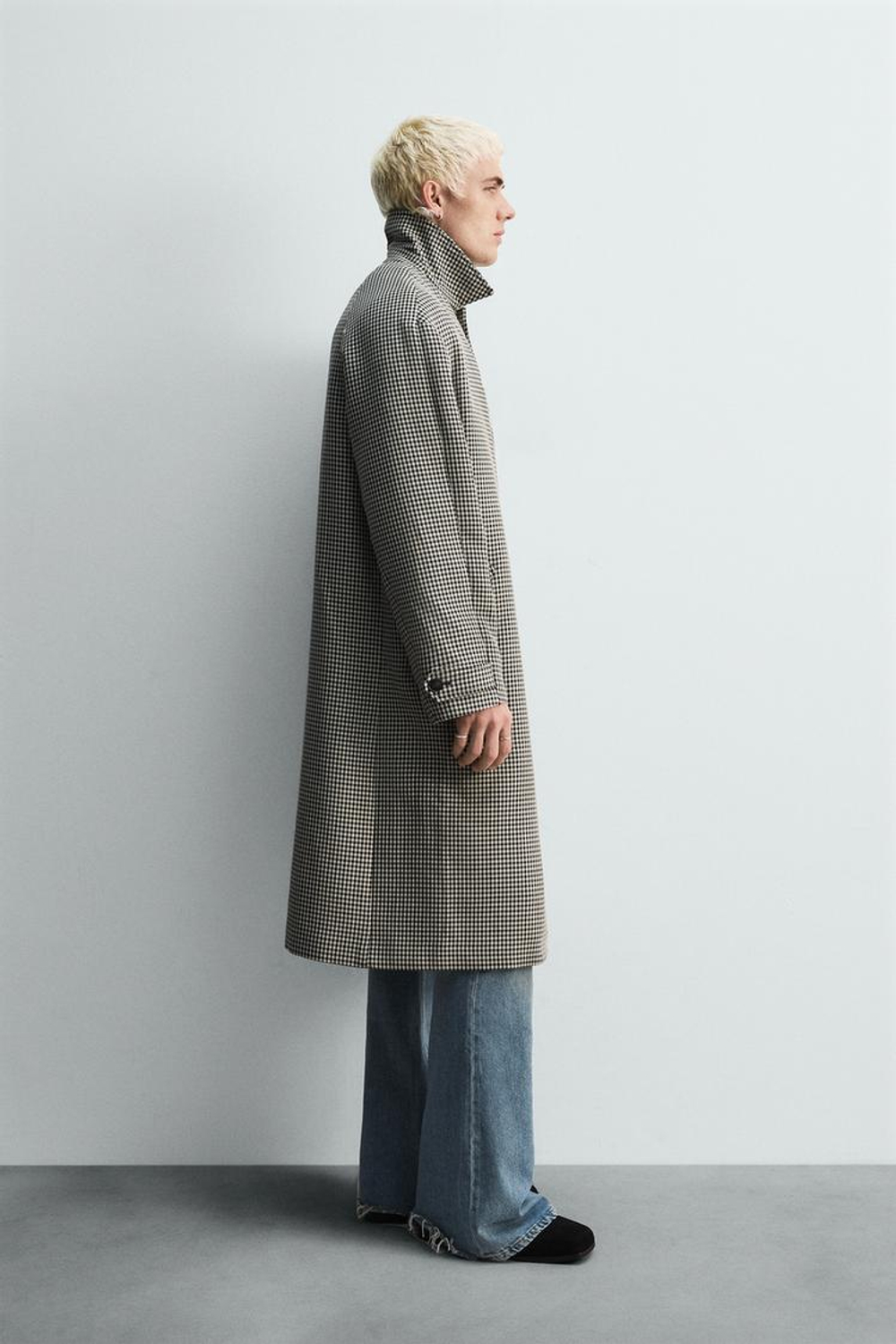 ZARA ПАЛЬТО ИЗ РЕЛЬЕФНОЙ ТКАНИ В КЛЕТКУ LIMITED EDITION, БЕЛЫЙ/ЧЕРНЫЙ