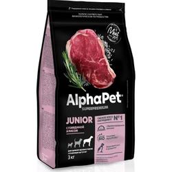 Сухой корм ALPHAPET Superpremium сухой для щенков крупных пород с 6 месяцев до 1,5 лет с говядиной и рисом - 3 кг