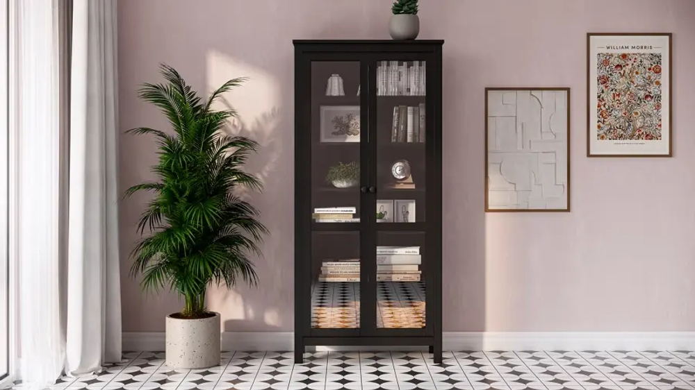 Шкаф-витрина стекло/стекло - аналог IKEA HEMNES / ХЕМНЭС/ ХЕМНЕС / КЫМОР / ИКЕА 90х198х37 см, черный