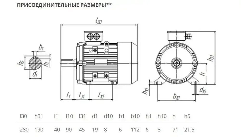 Электродвигатель трехфазный 5АИ 71 В2 IM 1081 1.1 кВт 3000 об/мин