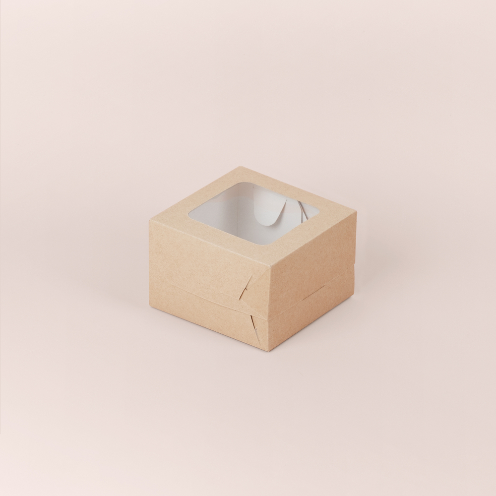 Коробка для бенто торта 120*120*80 с окном (крафт)