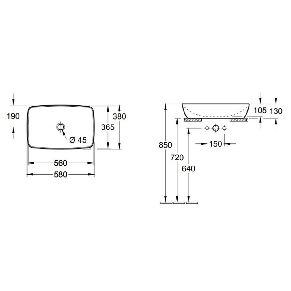 Раковина Villeroy & Boch Artis 41725801 накладная 58 см, цвет белый
