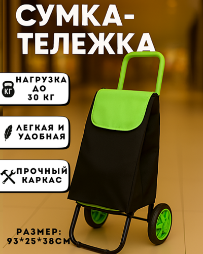 Тележка хозяйственная с сумкой (93*25*38см, колеса 16см,грузоподъемность до 30 кг.) салатовая DC307