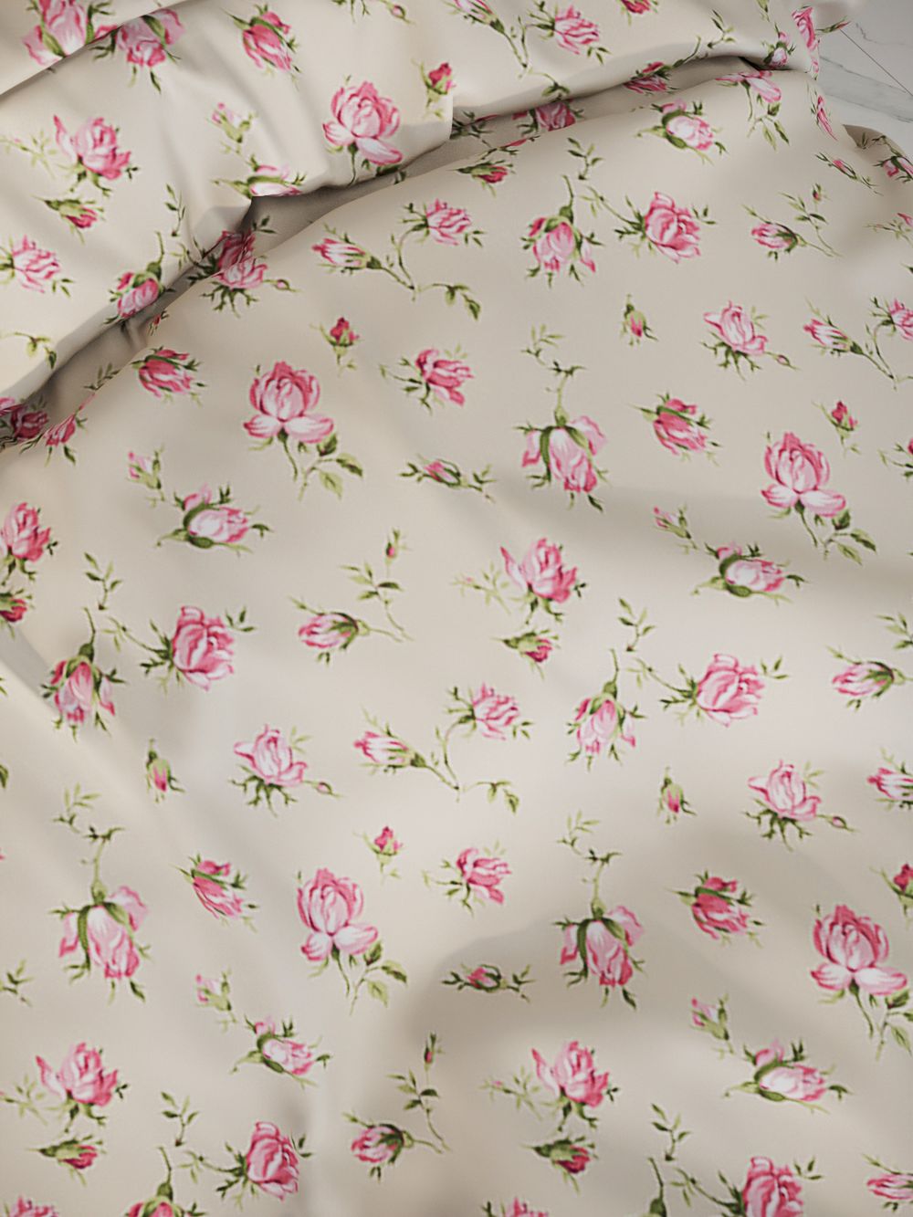 Наволочка комплект 2шт перкаль Сказка "Розовые бутоны на бежевом" 50x70 см на молнии