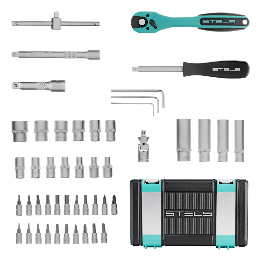 Набор инструментов, 1/4", Cr-V, S2, усиленный кейс, 47 предметов Stels