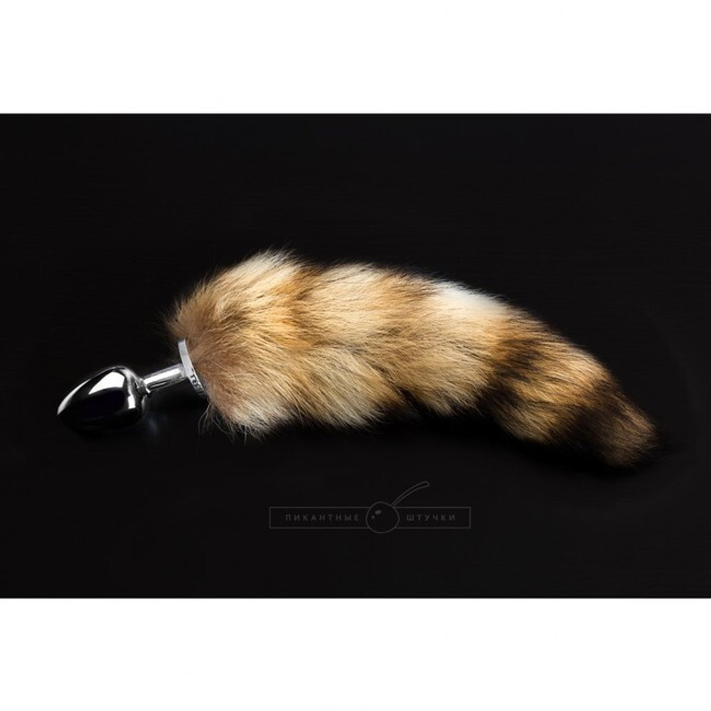 Большая металлическая анальная пробка с пушистым хвостом (Цвет: серебряный)