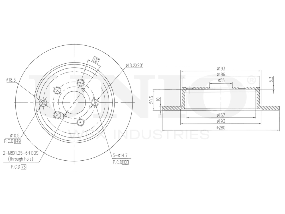 Диск тормозной задний UNIO BRD-20183