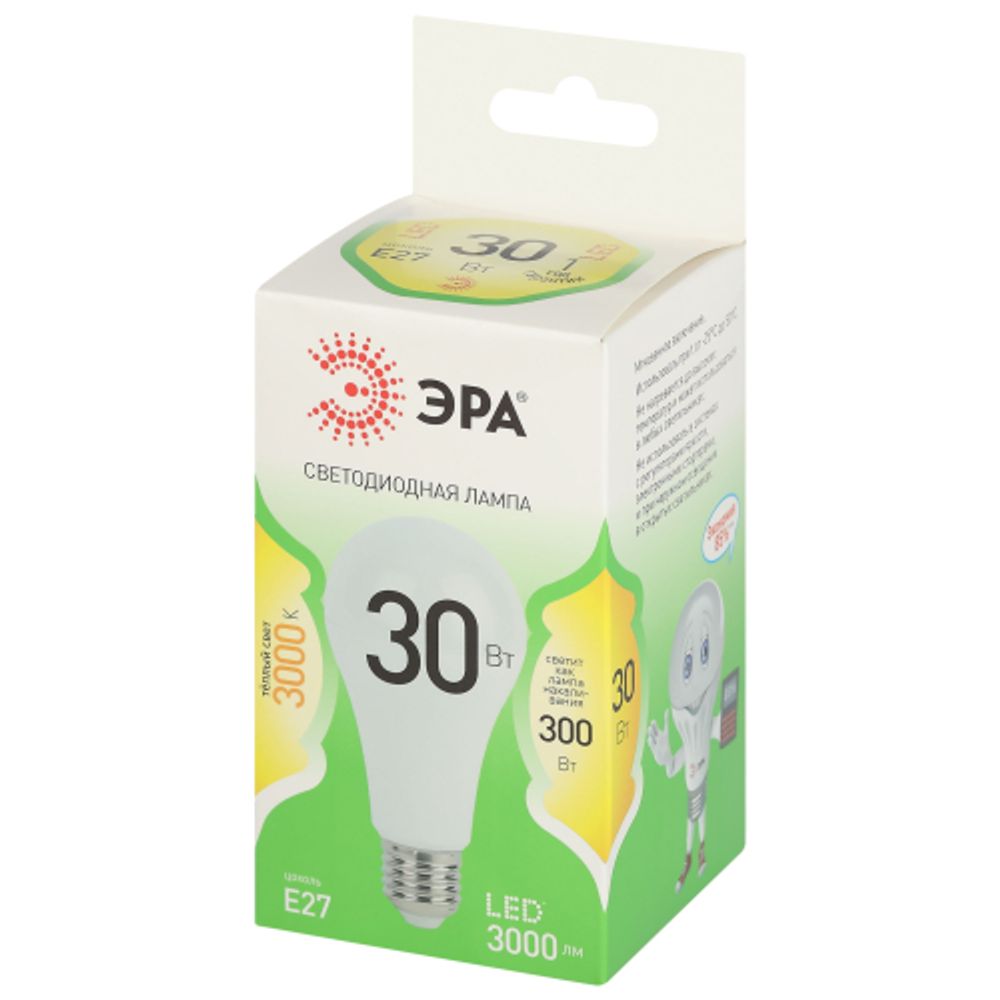 Лампа светодиодная ЭРА GREEN LINE LED A65-30W-830-E27 GL 30Вт груша теплый свет E27