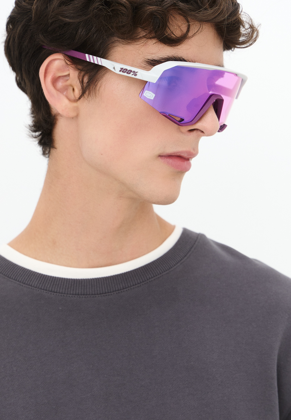 Спортивные очки с диоптриями 100% SLENDALE Matte Chalk - Purple Mirror Lens