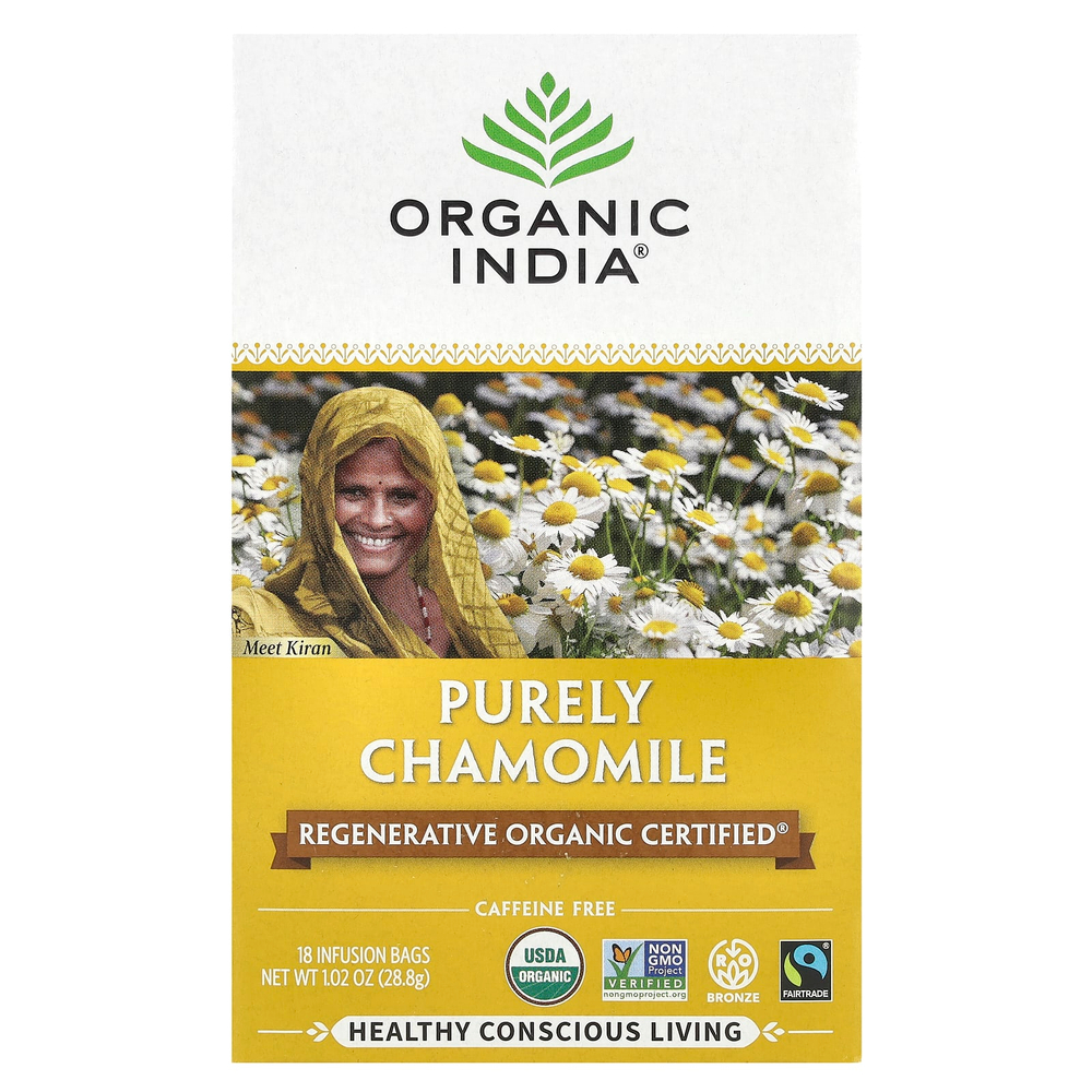 Organic India, чай с ромашкой, без кофеина, 18 пакетиков для заваривания, 28,8 г (1,02 унции)