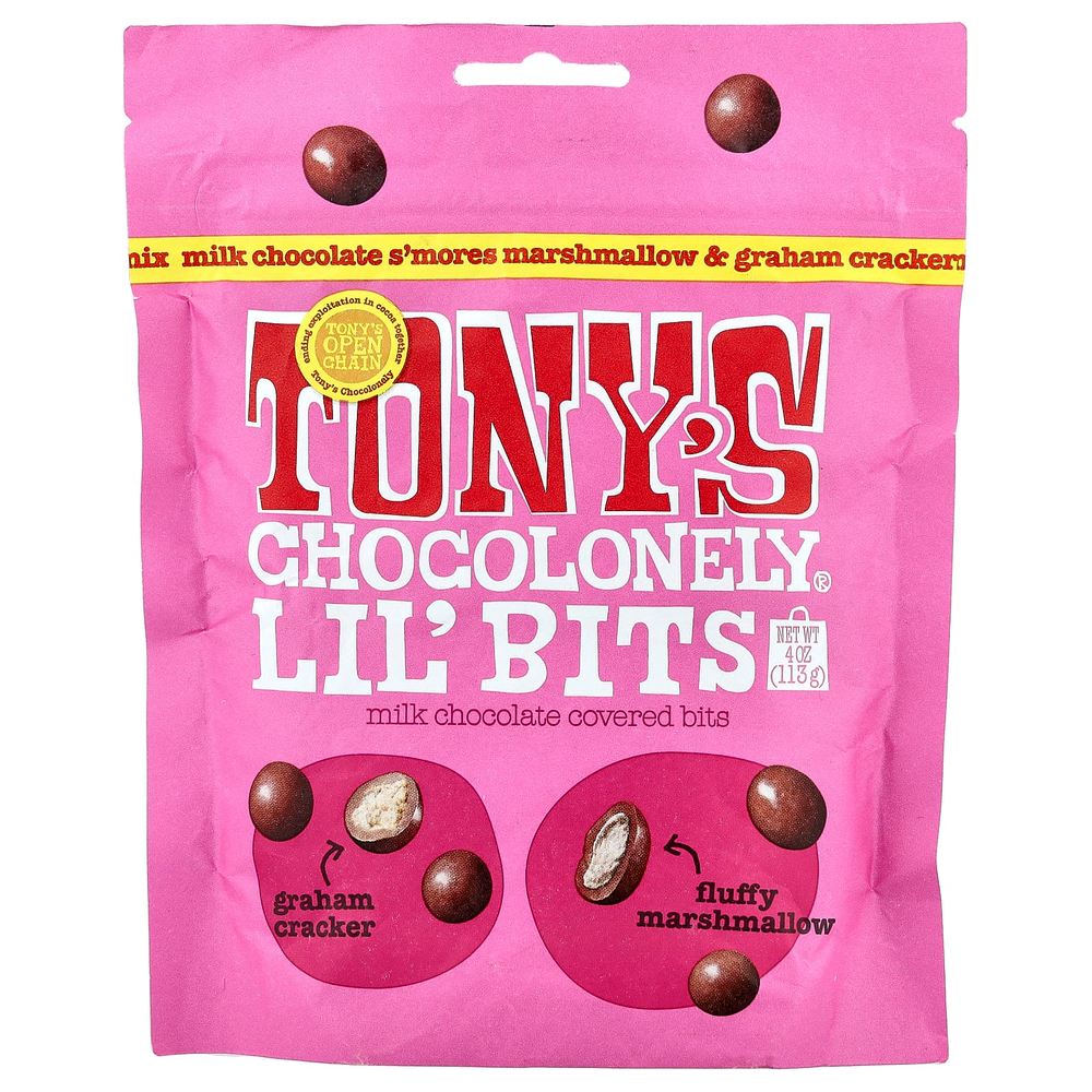 Tony's Chocolonely, Lil' Bits, снеки в молочном шоколаде, S'Mores, зефир и крекер крекеров, 113 унций (4 унции)