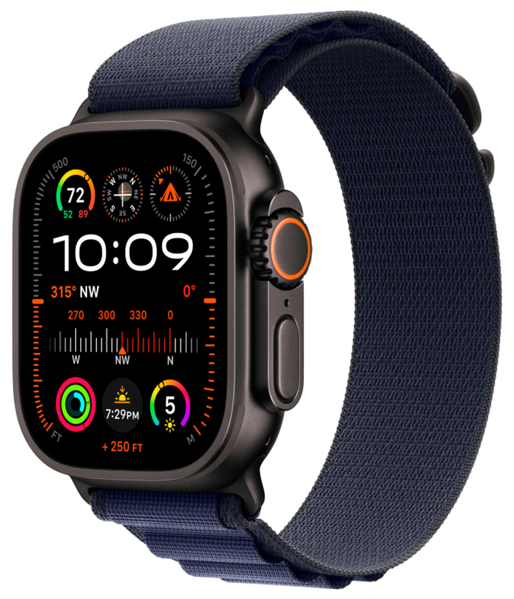 Apple Watch Ultra 2 GPS + Cellular, 49 мм, корпус из черного титана, ремешок Alpine темно-синего цвета, размер M