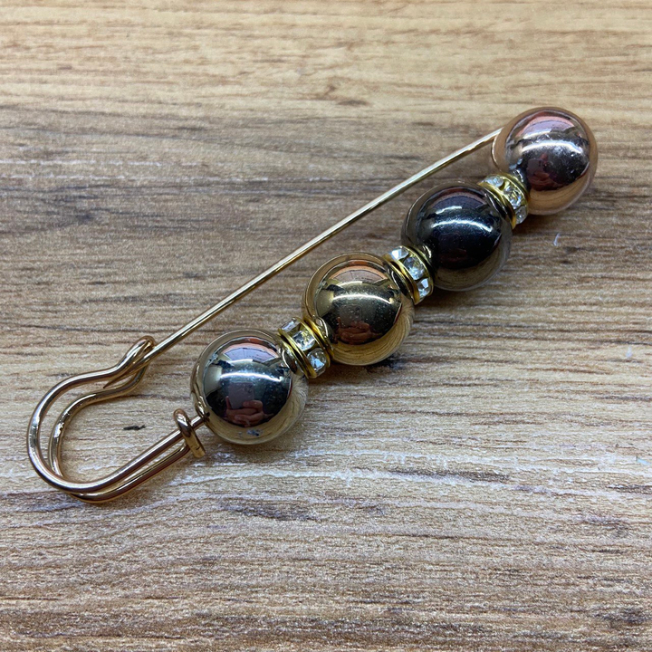 Брошь 4 бусинки шар 13 мм цвет золотистый серебристый графитовый медный светлый глянцевый через рондель стразы металл золотистый