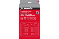 Набор ключей имбусовых HEX-TORX, 18 шт., HEX 1,5–10 мм, T10-T50, CrV, удлиненные, сатин.// Matrix