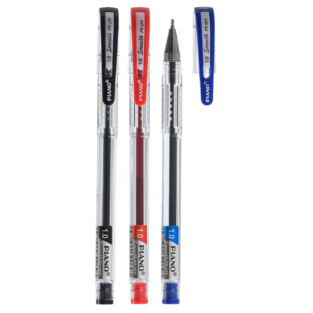 Ручка шариковая, масляная, Piano, 3 цвета чернил, серия "Smooth", прозрачный корпус, 50 шт